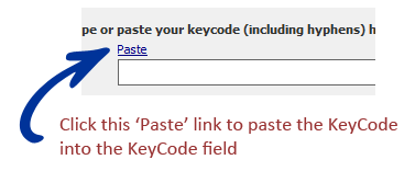 The QuickScale Activator dialog - the paste link