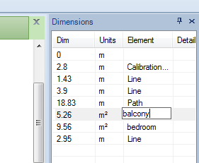 The Dimensions pane