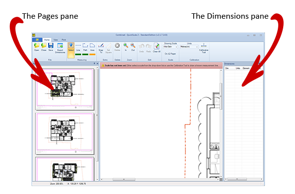 The Pages and Dimensions panes