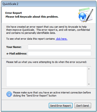 The Error Reporter dialog